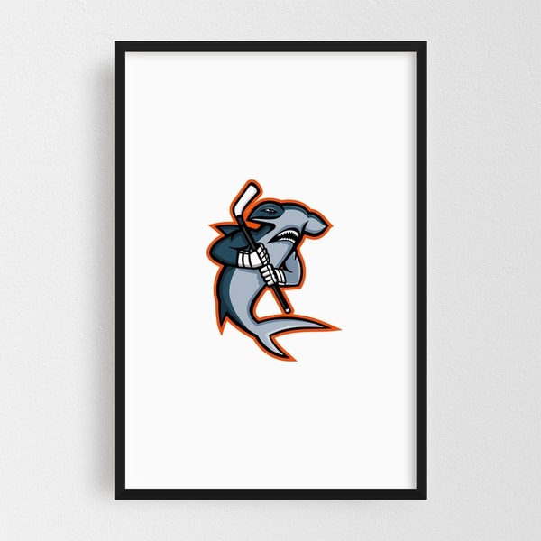 Noir Gallery Hammerhead Ice Hockey Player Mascot Framed Art Print