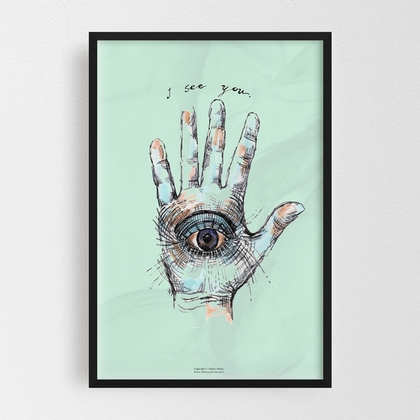 Noir Gallery Hamsa Spiritual Line Drawing Framed Art Print