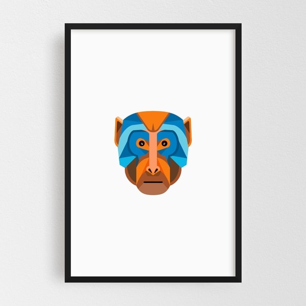 Noir Gallery Rhesus Macaque Head Flat Icon Framed Art Print
