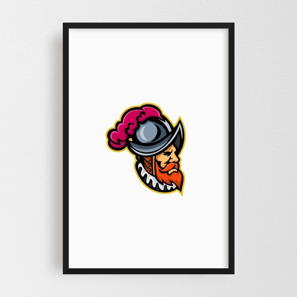Noir Gallery Spanish Conquistador Head Mascot Framed Art Print