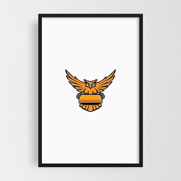 Noir Gallery Yellow Owl Spreading Wings Banner Framed Art Print