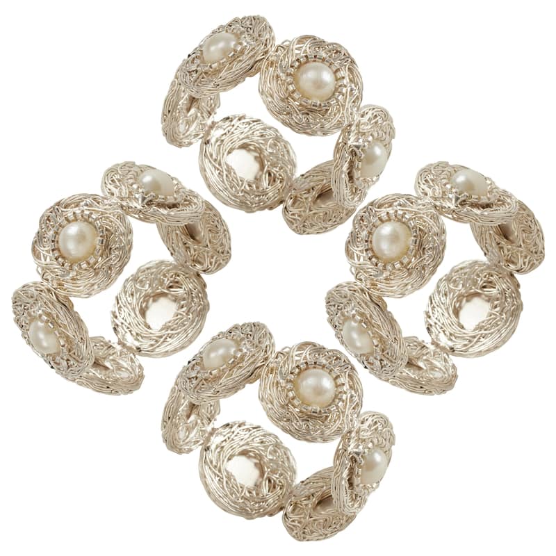 Beaded Napkin Rings With Pearl Design (Set of 4)