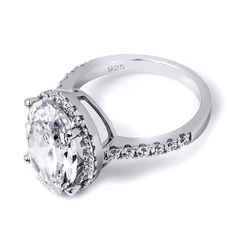 6.0 Carat Womens Promise Engagement Ring Oval Cut Halo Sterling Silver