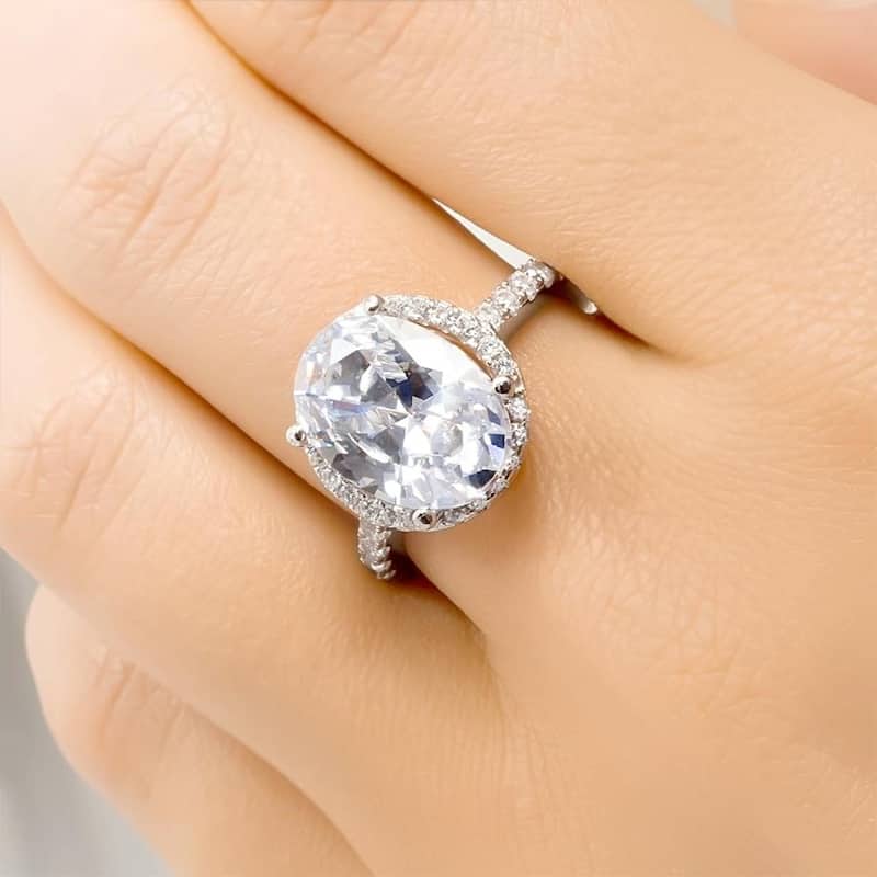 6.0 Carat Womens Promise Engagement Ring Oval Cut Halo Sterling Silver