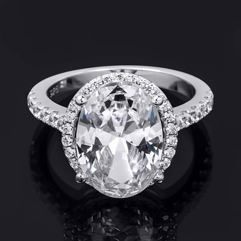 6.0 Carat Womens Promise Engagement Ring Oval Cut Halo Sterling Silver