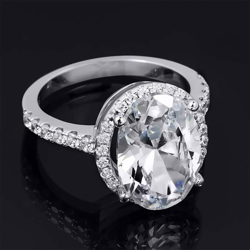 6.0 Carat Womens Promise Engagement Ring Oval Cut Halo Sterling Silver