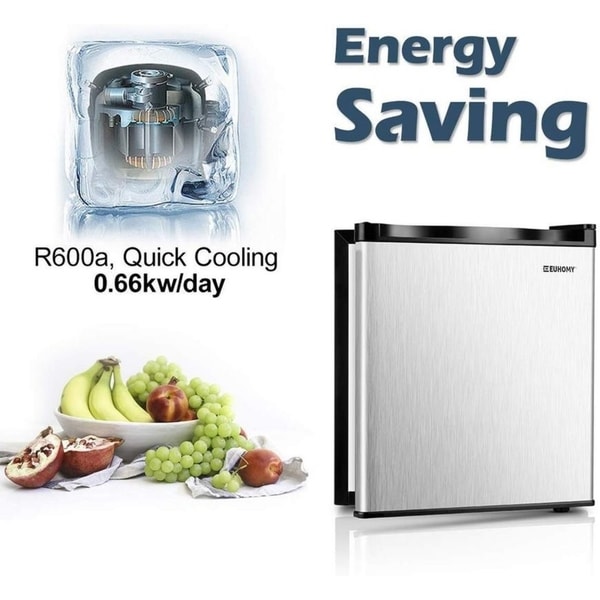 Euhomy Compact Upright Freezer Energy Star 1.1 Cubic Feet Single door countertop mini freezer with Reversible Stainless Steel Door.