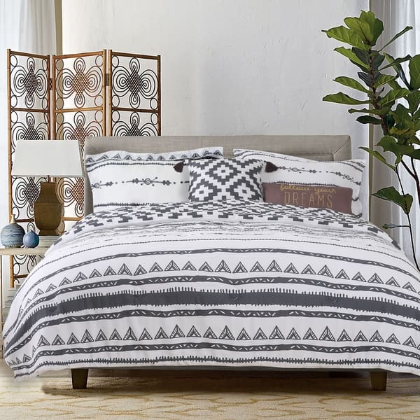 Shop The Curated Nomad Coronado 5 Piece Cotton Comforter Set Overstock 29774900 Full Queen Grey White