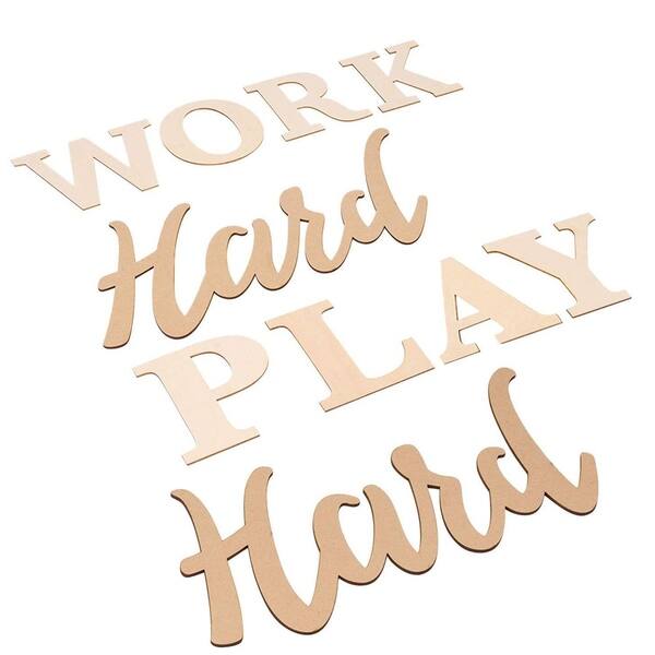 Shop Work Hard Play Hard Sign Unfinished Wood Cutout