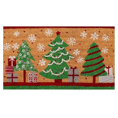 Merry Christmas Door Mat - Natural Coir, Indoor Outdoor, Anti-Slip, Brown