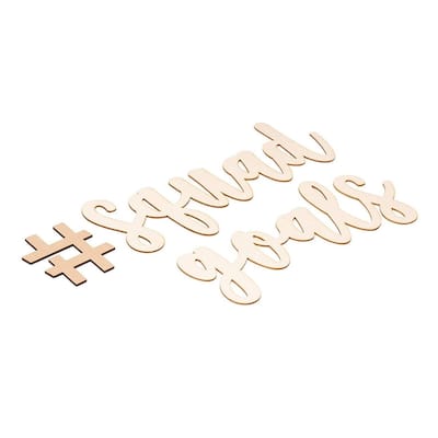 Hashtag Squad Goals Script Sign, Unfinished Wood Letters with Drawing Stencil