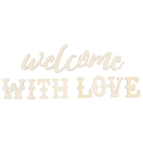 Shop Unfinished Wooden Welcome Sign Welcome With Love Wood Letter Cutout For Decor Overstock 29775121