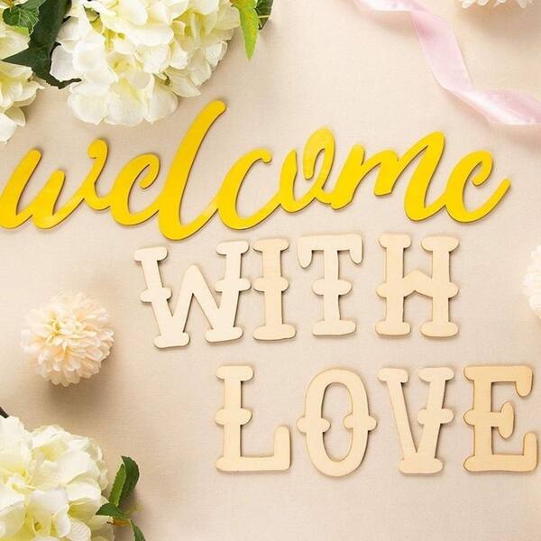Unfinished Wooden Welcome Sign Welcome With Love Wood Letter Cutout For Decor Overstock 29775121