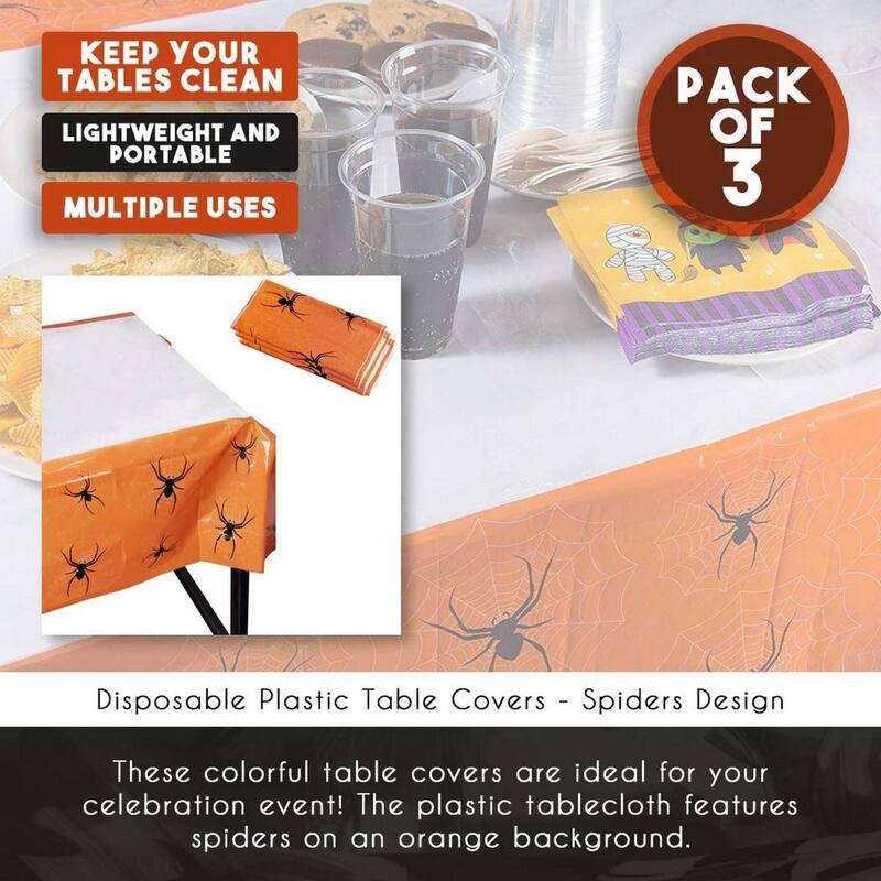 3 Rectangle Plastic Tablecloths, Halloween Party Supplies Scary Spiders ...