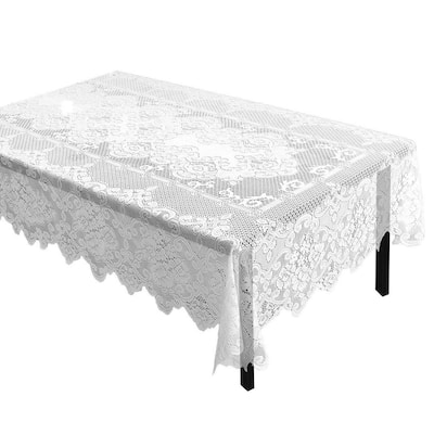 Elegant Rectangular White Lace Tablecloth (60 x 84 in.)