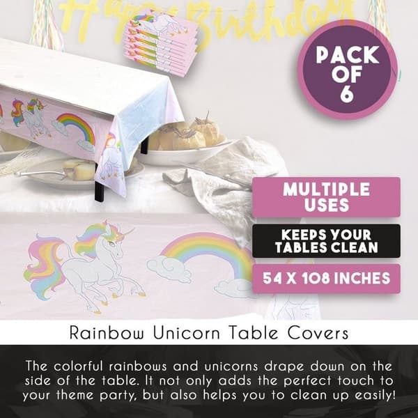 6pcs 54" x 108" Unicorn Disposable Plastic Tablecloths Covers Birthday