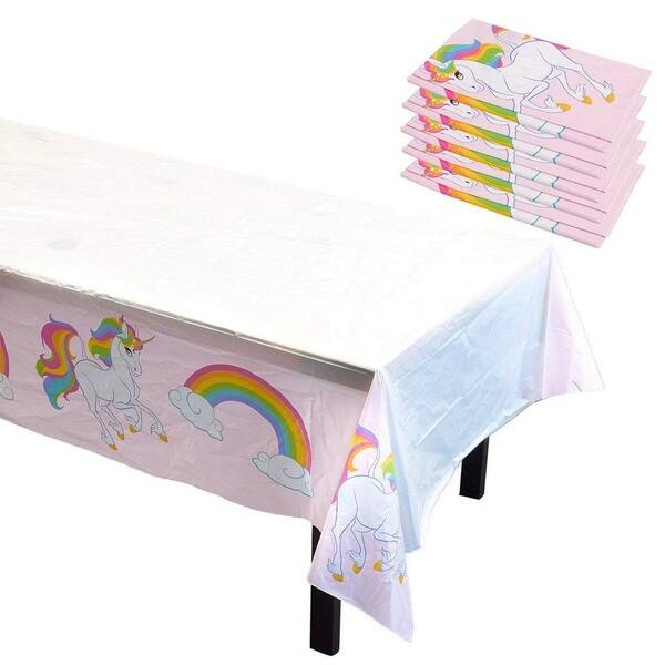 6pcs 54" x 108" Unicorn Disposable Plastic Tablecloths Covers Birthday