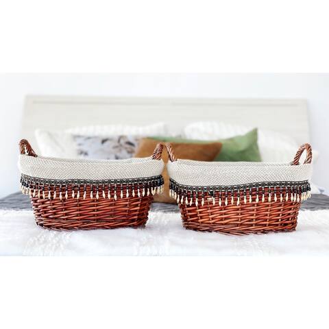 The Curated Nomad Ray Handmade Wicker Lined Oval Basket (Set of 2)