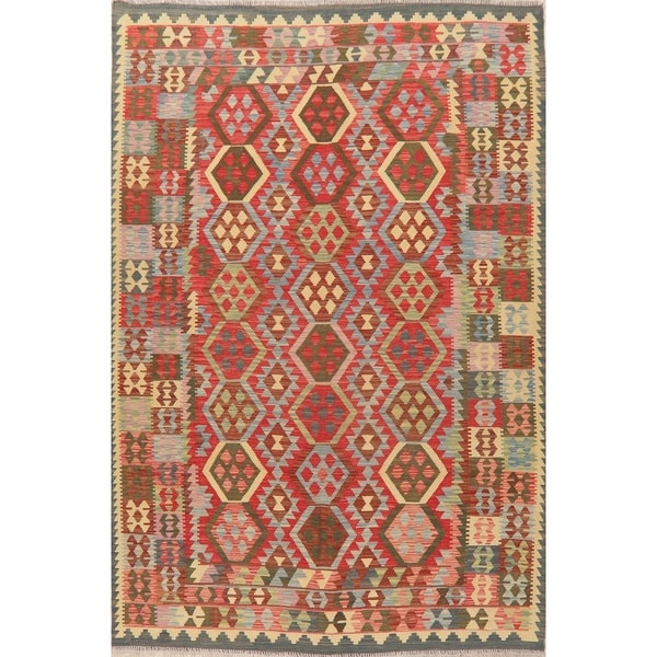 Geometric Flat-Weave Kilim Oriental Area Rug Hand-Woven Living Room - 9'9" X 6'7"