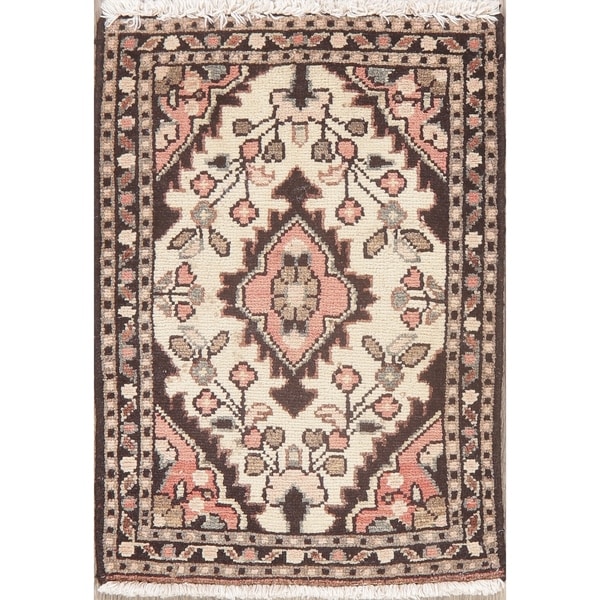 Distressed Vintage Handmade Hamedan Persian Floral Medallion Area Rug - 2'1" X 1'6"