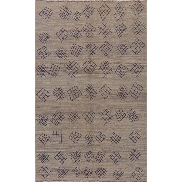 Geometric Hand Woven Solid Kilim Turkish Oriental Tribal Area Rug - 9'6" X 6'10"
