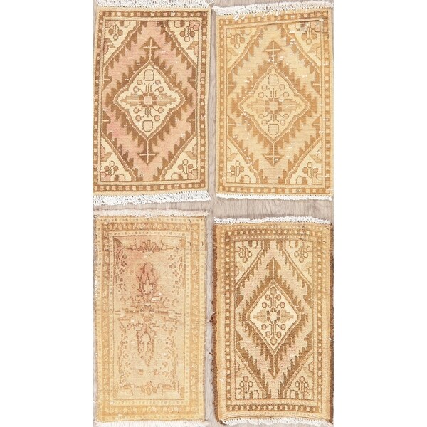 Set Of 4 Hand Made Vintage Distressed Hamedan Persian Floral Area Rugs - 1'11" X 1'2"