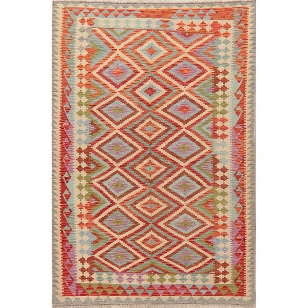 Diamond Modern Kilim Geometric Oriental Area Rug HandWoven Turkish Rug - 7'10" X 5'4"