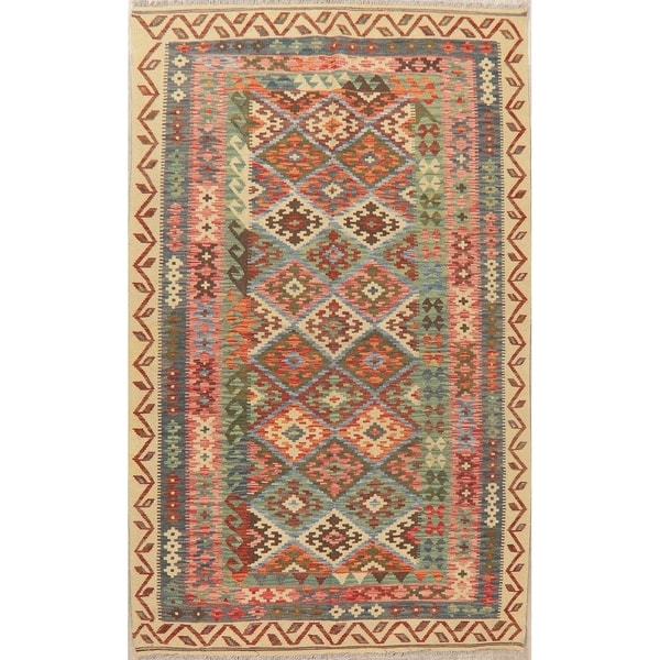 Geometric Pastel South-Western Kilim Area Rug Oriental Hand-Woven - 8'5" X 5'0"
