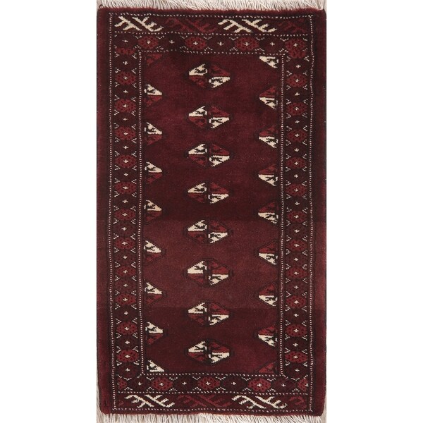 Bordered Hand Knotted Carpet Tribal Balouch Afghan Oriental Area Rug - 2'11" X 1'8"