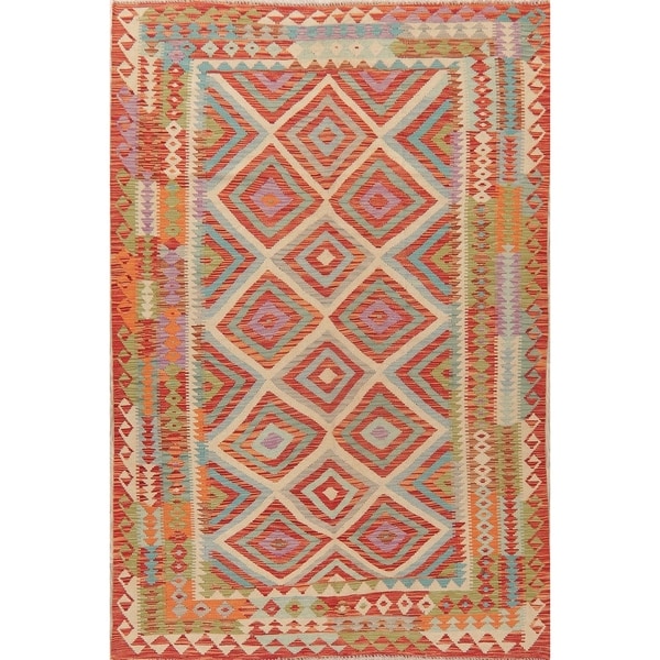 New Flat-Woven Geometric All-Over Kilim Wool Turkish Oriental Area Rug - 8'4" X 5'7"