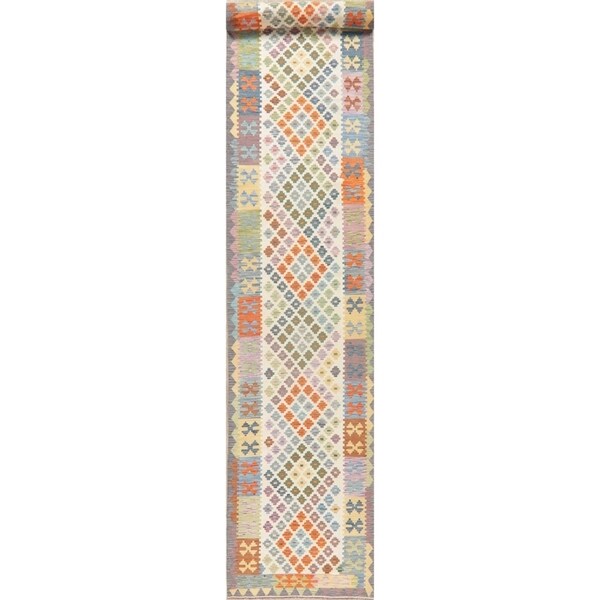 Hand Woven Turkish Oriental Geometric Southwestern Kilim Runner Rug - 19'3" X 2'10" Runner