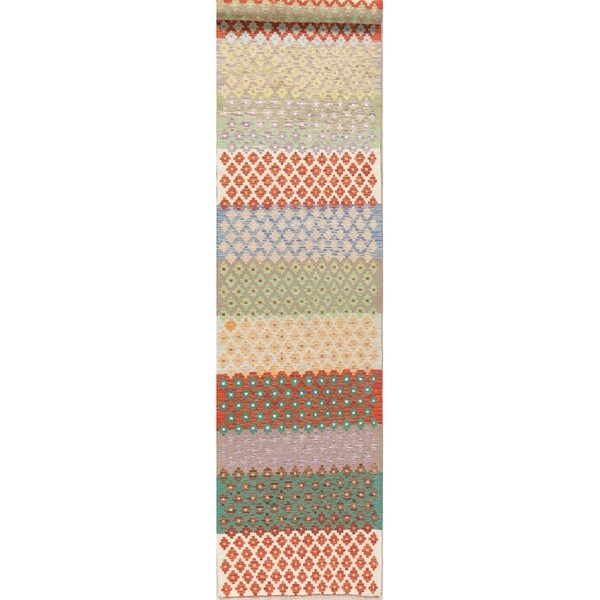 Hand Woven Southwestern Kilim Oriental Geometric Turkish Runner Rug - 12'8" X 2'8" Runner