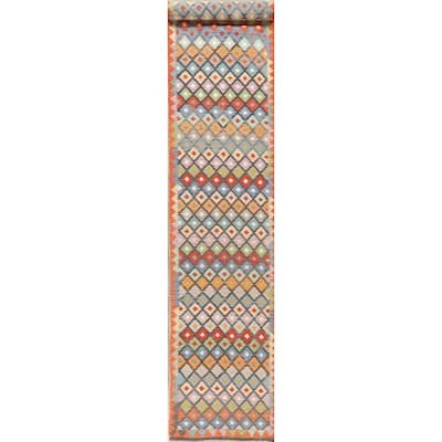 HandWoven Southwest 20 ft Long Geometric Kilim Turkish Runner Rug Wool - 19'7" X 2'10" Runner