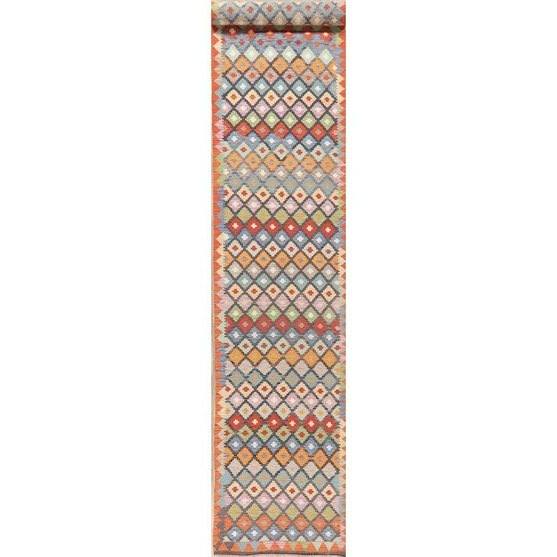 HandWoven Southwest 20 ft Long Geometric Kilim Turkish Runner Rug Wool - 19'7" X 2'10" Runner