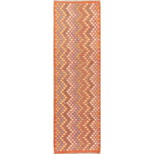 Geometric Pastel Southwestern Kilim Turkish Hand Woven Runner Rug - 10'0" X 2'10" Runner