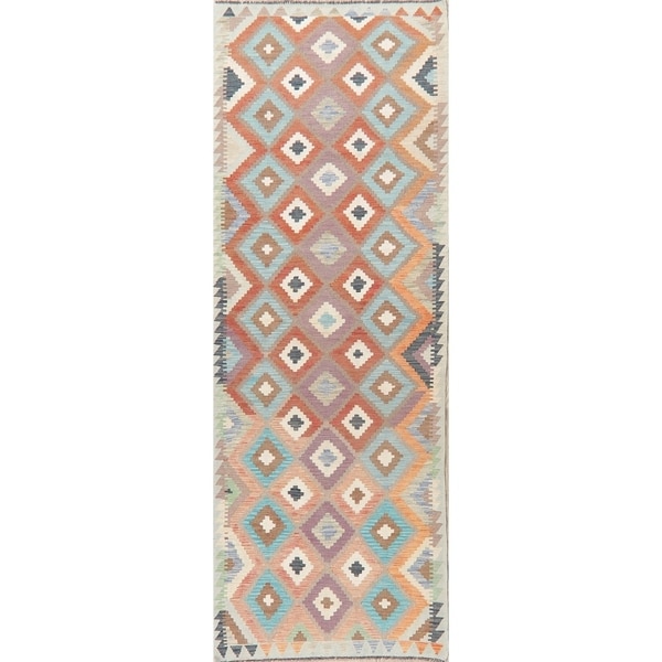 HandWoven Southwest Living Room Geometric Kilim Turkish Runner Rug - 10'0" X 2'10" Runner