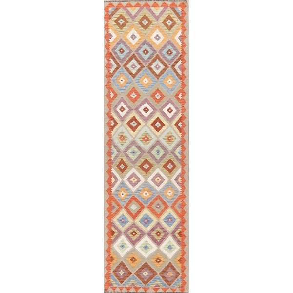 Pastel Flatweave Kilim Turkish Geometric Southwestern Runner Rug - 9'6" X 2'10" Runner