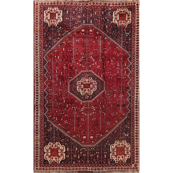 Medallion Vintage Hand Knotted Diamond Abadeh Persian Tribal Area Rug - 7'10" X 5'0"