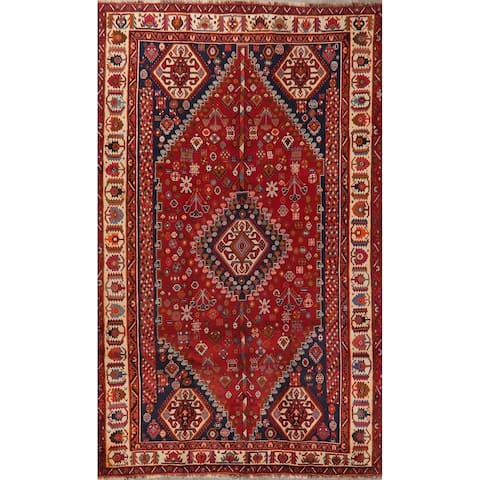 Diamond Medallion Hand Knotted Carpet Kashkoli Persian Tribal Area Rug - 8'11" X 5'5"