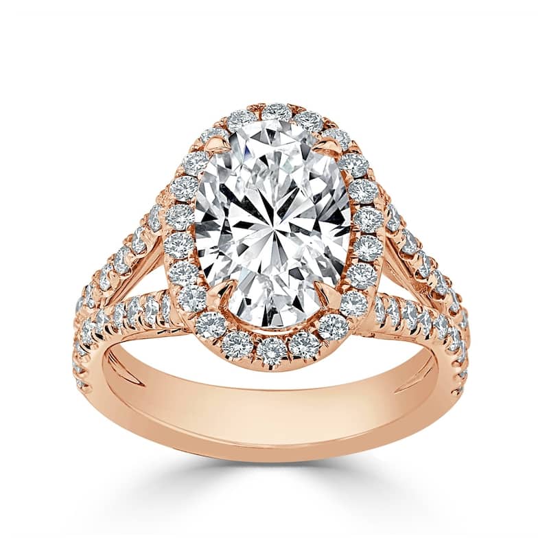 Auriya 14k Gold 2 1/2cttw Split Shank Oval Halo Diamond Engagement Ring (H-I, I1-I2) - Rose - 4.5