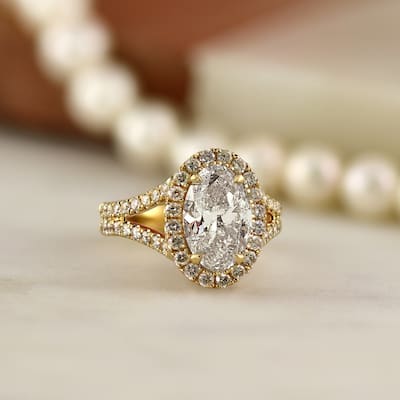 Auriya 14k Gold 2 1/2cttw Split Shank Oval Halo Diamond Engagement Ring (H-I, I1-I2)