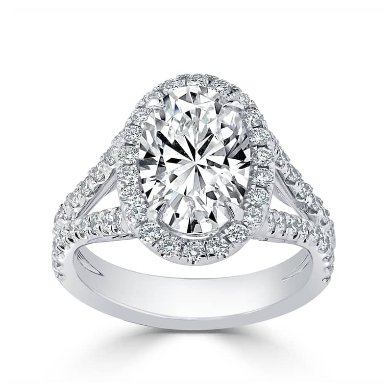 Auriya 14k Gold 2 1/2cttw Split Shank Oval Halo Diamond Engagement Ring (H-I, I1-I2) - White - 8.5