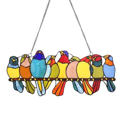 CO-Z Stained Glass Birds Tiffany Window Panel, 20.75" x 9"H