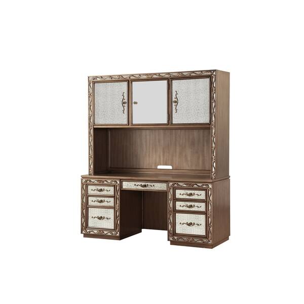 Wooden Computer Desk And Hutch With Vintage Mirror Fronts Brown On Sale Overstock 29779005