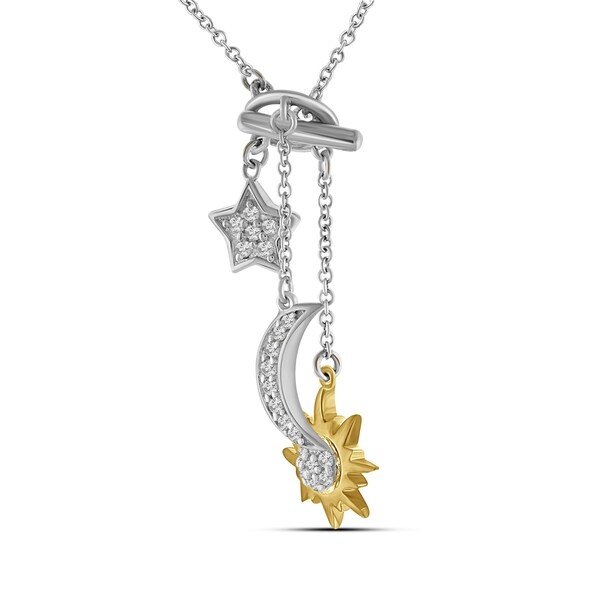 14k Two-Tone Yellow Gold Half Moon And Star Inside Round Pendant