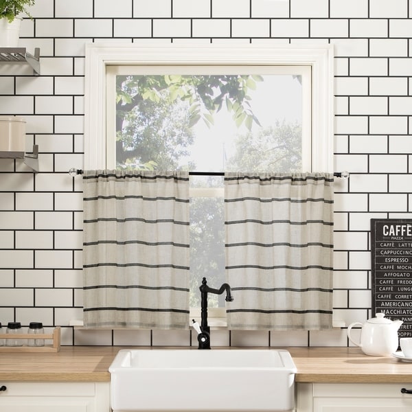 Clean Window Twill Stripe Anti-Dust Cafe Curtain Pair