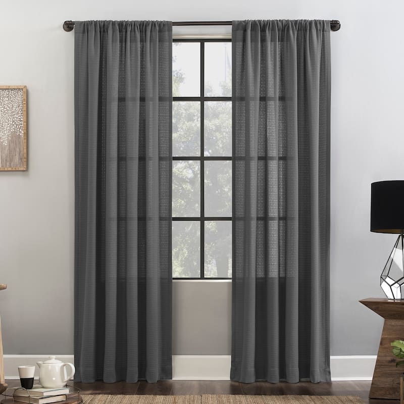 Clean Window Waffle Texture Anti-Dust Curtain Panel, Single Panel - 52 x 96 - Grey