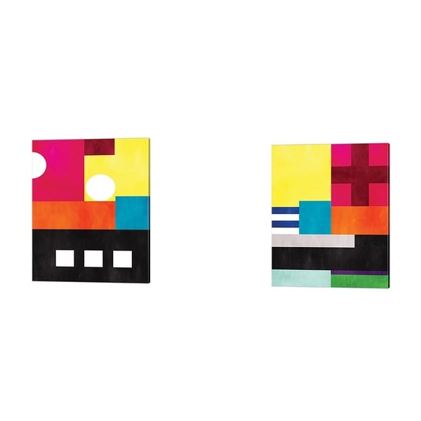 Linda Woods 'Multicolor Geometric A' Canvas Art (Set of 2)