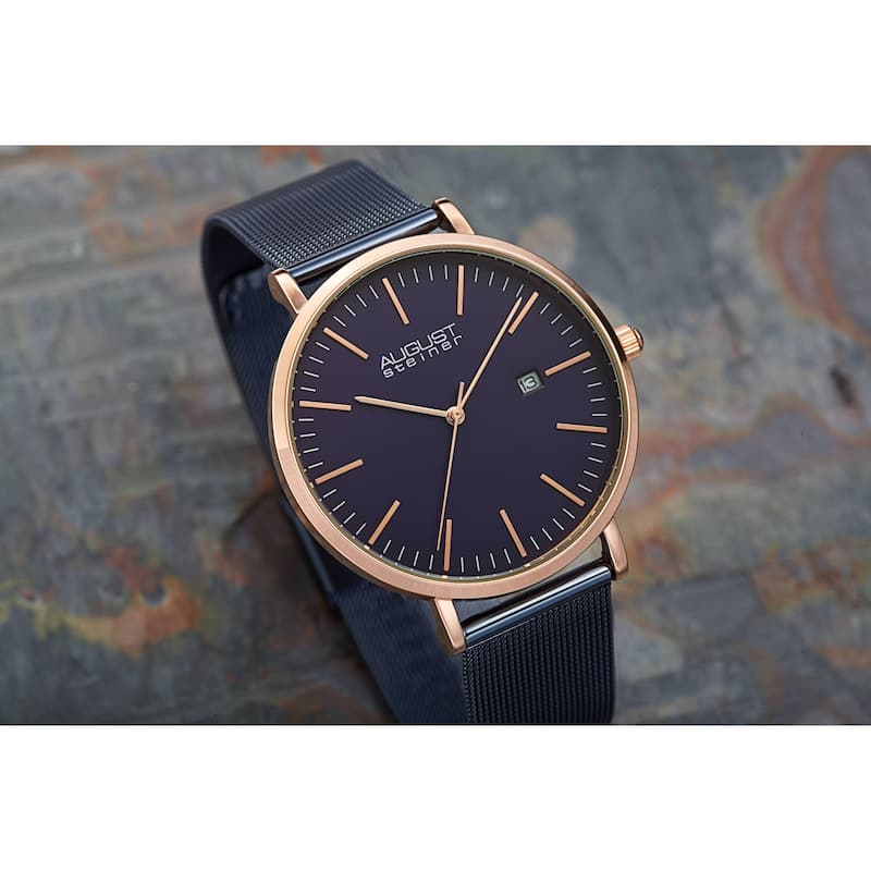 August Steiner Men's Quartz Date Window Stainless Steel Bracelet Watch