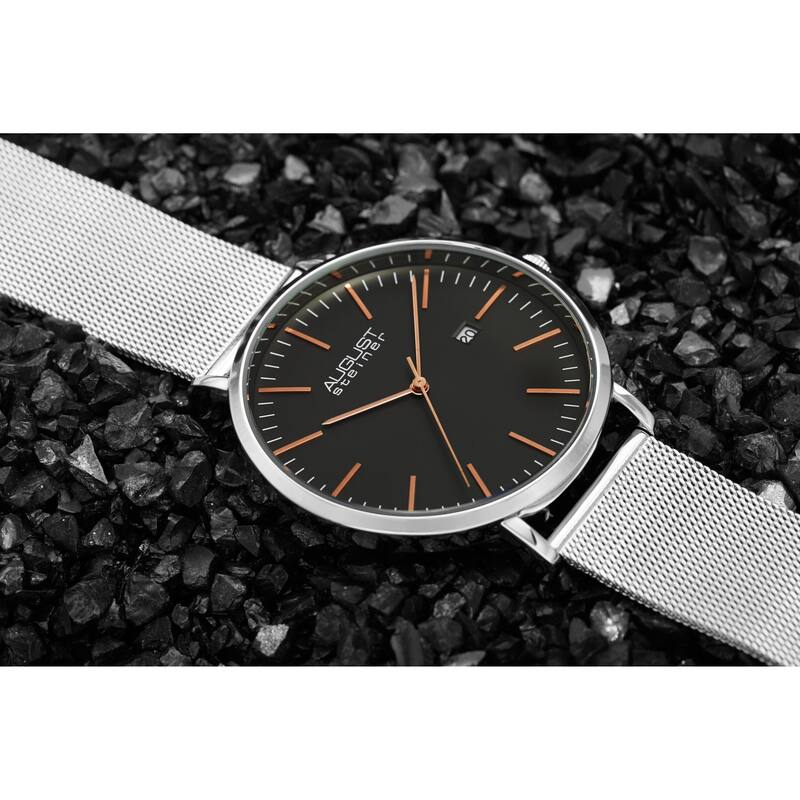 August Steiner Men's Quartz Date Window Stainless Steel Bracelet Watch